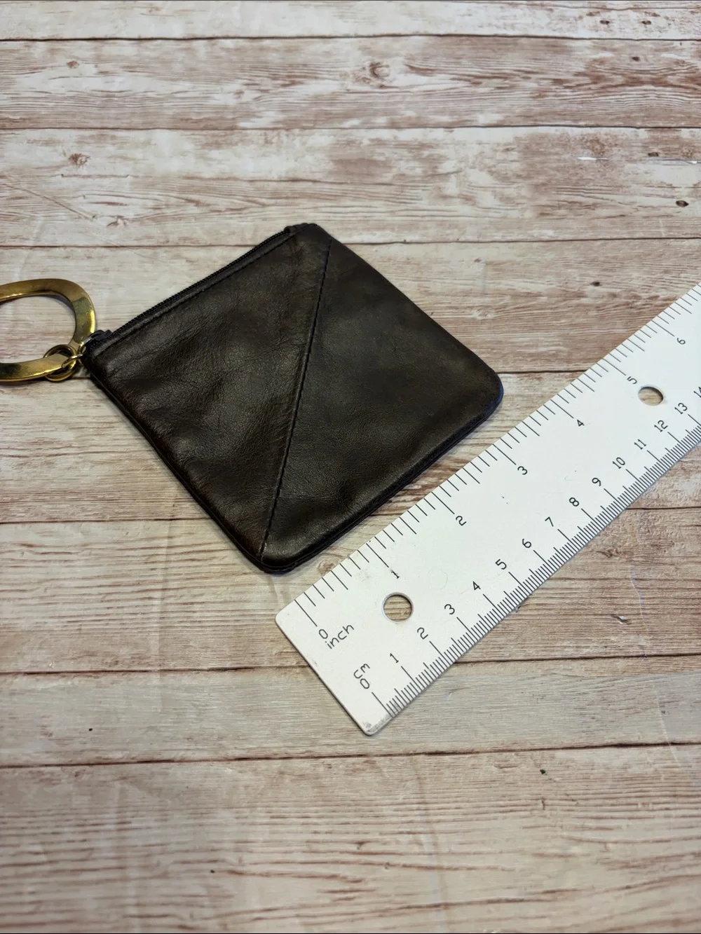 Ippolita Black Leather Zip Key Pouch with Gold Keyring